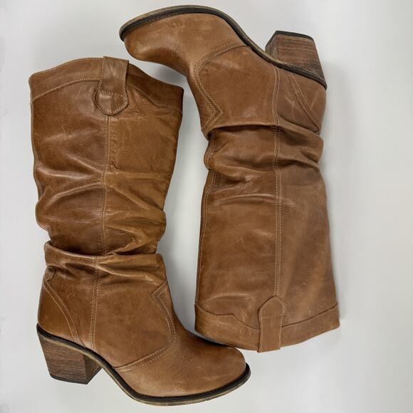 Steve Madden Classic Western Style Tan Cognac Leather Scrunched Slouchy 10 M - Picture 6 of 9